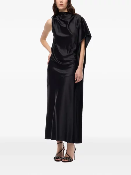 Lung rochie Pinko din satin cu un umăr gol negru