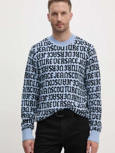 Versace Jeans Couture sweter wełniany lekki niebieski