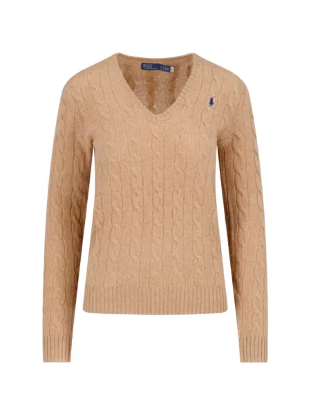 Matlasat tricou polo Polo Ralph Lauren de lână cu decolteu în V albastru
