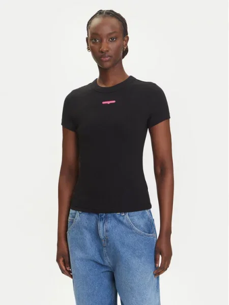 Tommy Jeans T-Shirt Script Label Slim Fit μαύρο