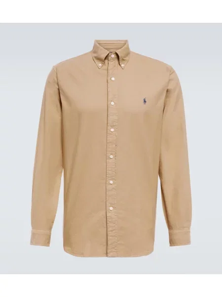 Cămașă Polo Ralph Lauren cu mâneci lungi lungă din țesătură twill bej