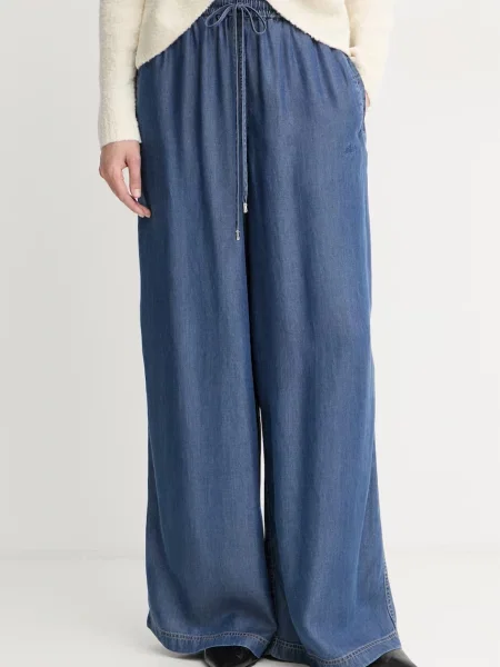 BOSS Orange pantaloni wide leg pentru femei din lyocell C_Tanella albastru