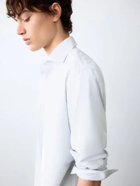 Koszula classic fit w paski Teen L MANGO TEEN błękitny