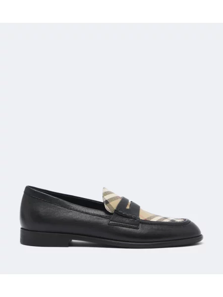 Kožené kockované loafersy Burberry čierna