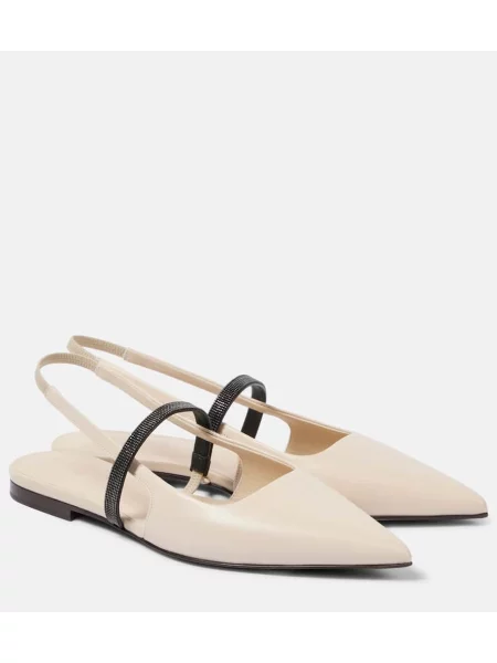 Pantofi cu toc Brunello Cucinelli din piele slingback bej