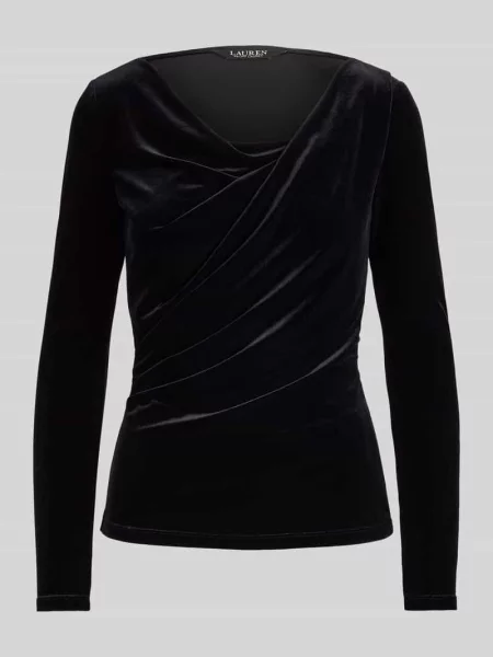 Sweter o kroju slim fit z drapowanym lejącym dekoltem Lauren Ralph Lauren czarny