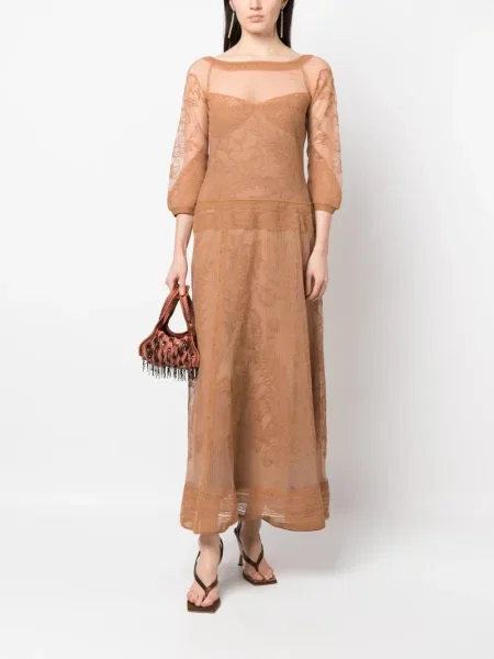 Φόρεμα Alberta Ferretti με κέντημα από διχτυωτό καφέ
