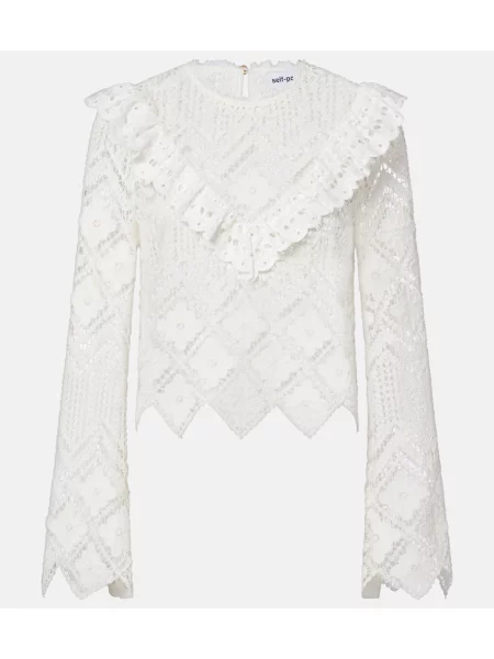 Top Self-portrait cu volane alb