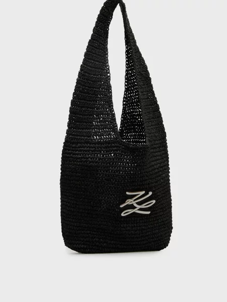 Вязание крючком сумка шоппер Karl Lagerfeld K/Autograph с автографом черная