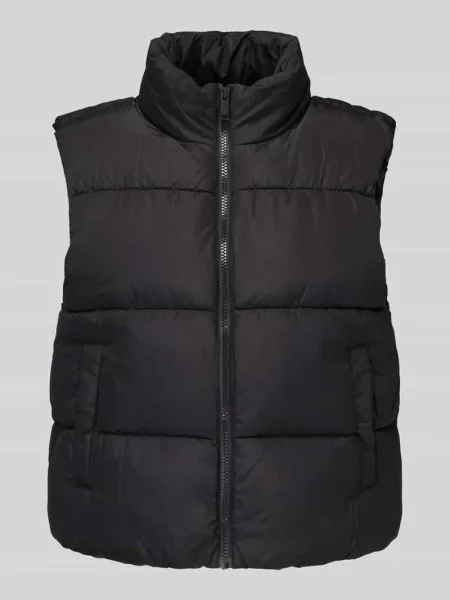 Kamizelka pikowana o kroju regular fit ze stójką model ‘BEE NEW’ Pieces czarna
