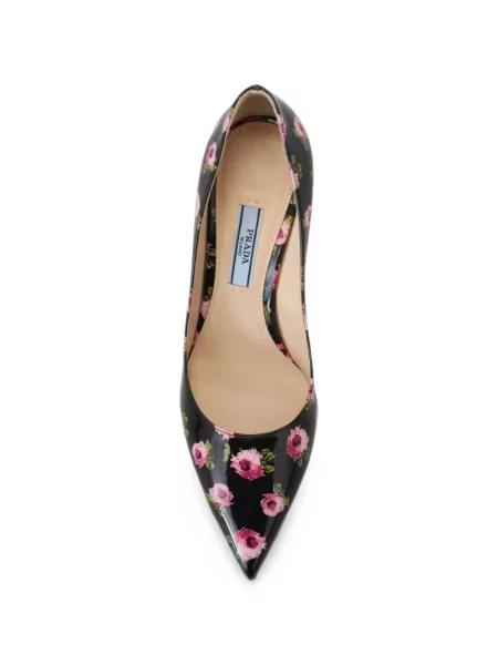 Pantofi cu toc Prada din piele cu model floral de lac negru