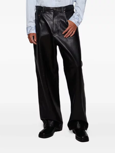 Pantaloni Vetements din piele cu picior lat negru