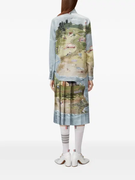 Cămașă Thom Browne de mătase cu imagine albastru