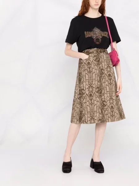 Fustă Alberta Ferretti cu imagine cu model piele de șarpe maro