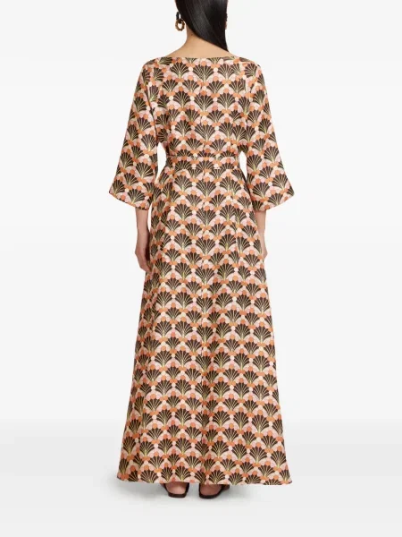 Rochie La Doublej cu decolteu rotund de costum maro