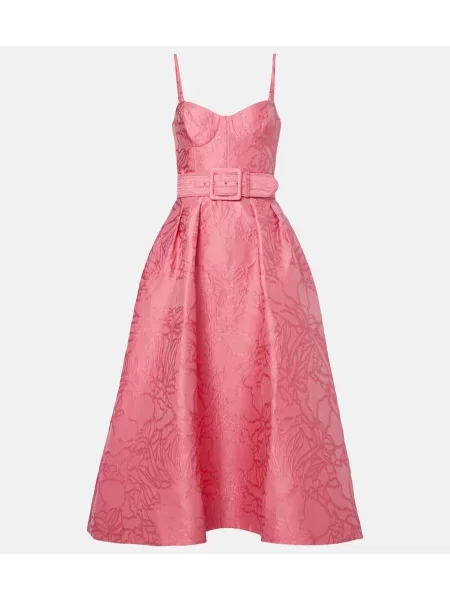 Satynowa sukienka midi Rebecca Vallance w kwiatki do kolan różowa