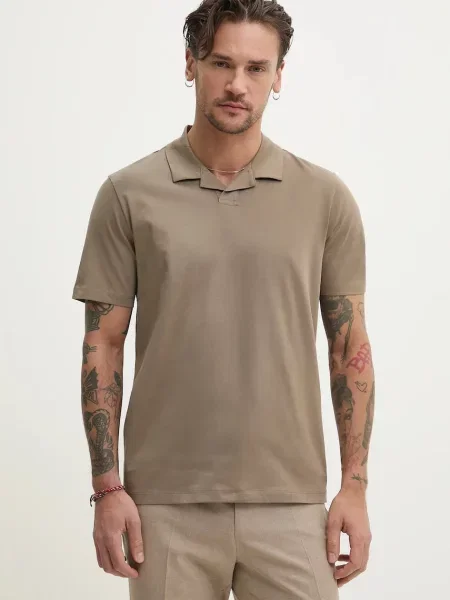 Koszulka polo z dekoltem w serek model ‘Dimerspolo’ Hugo brązowa
