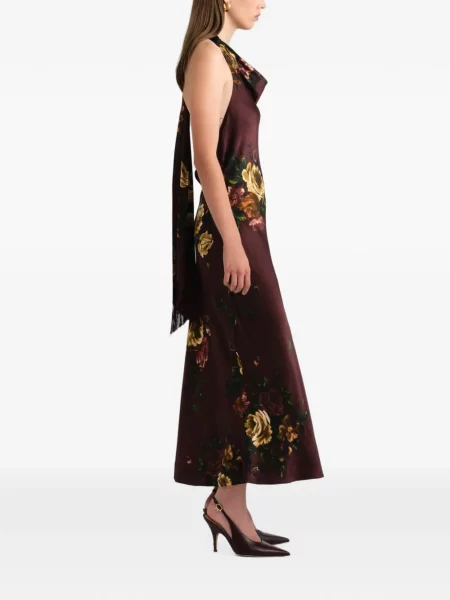 Rochie maxi Cara Cara de mătase cu model floral cu imagine roșu