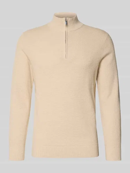 Sweter z dzianiny z kołnierzem Profuomo biały