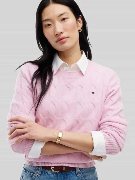 Sweter w kroju regular fit z czystej wełny Tommy Hilfiger różowy