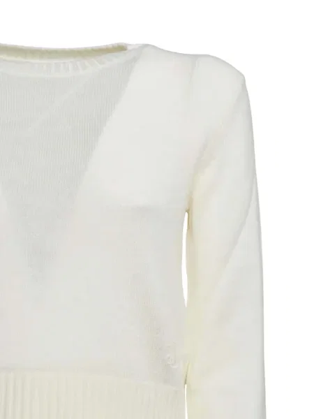 Дълго пуловер Jil Sander с кръгло деколте бяло