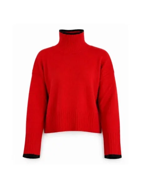 Lniany sweter z golfem Pinko czerwony