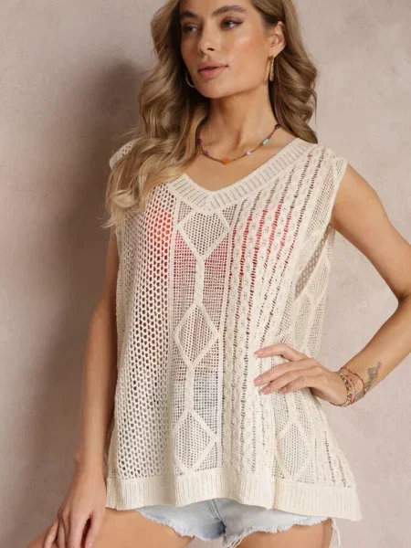 Dzianinowa Kamizelka Top z Bawełny Editna beżowa