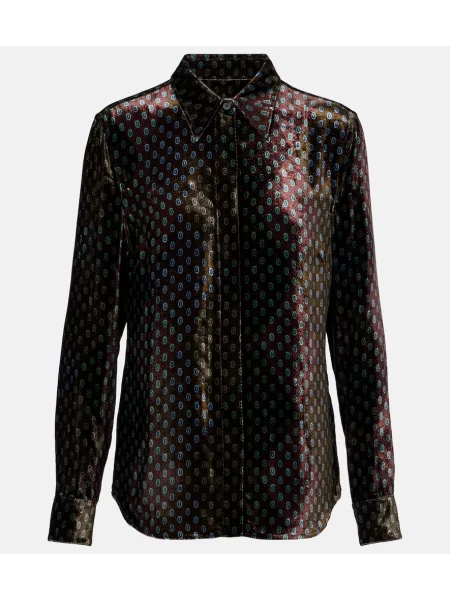 Cămașă Dries Van Noten de catifea cu imagine verde
