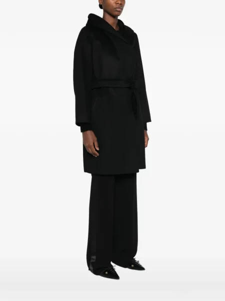 Cu centură palton Max Mara cu glugă negru