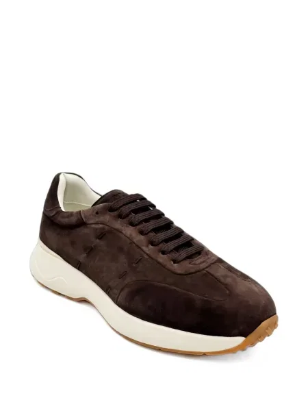 Sneakerși Kiton cu șireturi din piele de căprioară maro