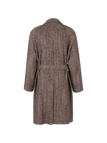 Cu centură palton Tagliatore cu model herringbone maro