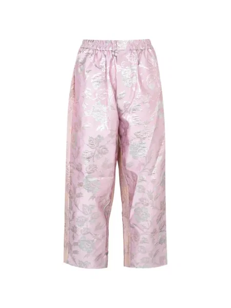 Pantaloni Biyan cu model floral din jacard roz
