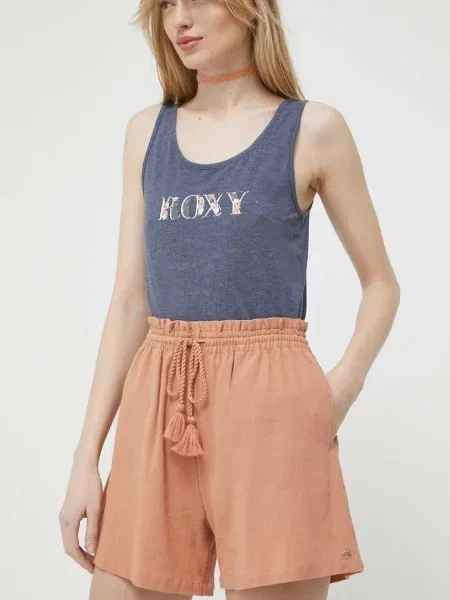 Šortky Roxy hladké high waist oranžová