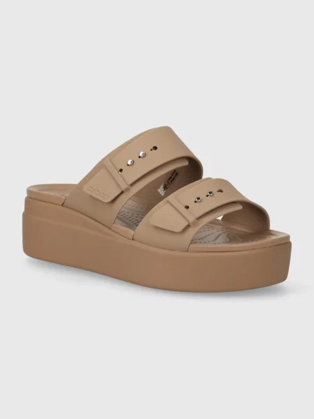 Crocs papuci Brooklyn Low Wedge Sandal femei cu platforma maro