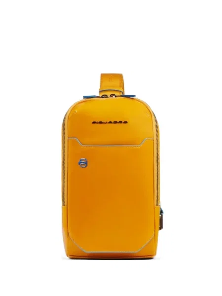 Geanta crossbody Piquadro din piele cu autograf portocaliu