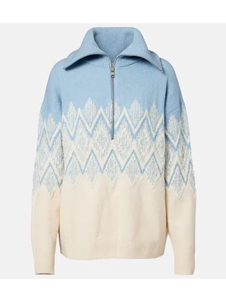 Pulover Varley din jacard de jumătate de fermoar albastru