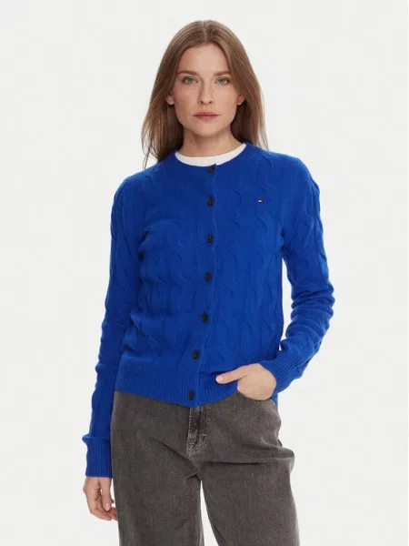 Вълнена жилетка Tommy Hilfiger дамска синьо