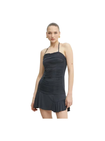 Sukienka jeansowa Versace Jeans Couture z falbankami z dekoltem halter szara