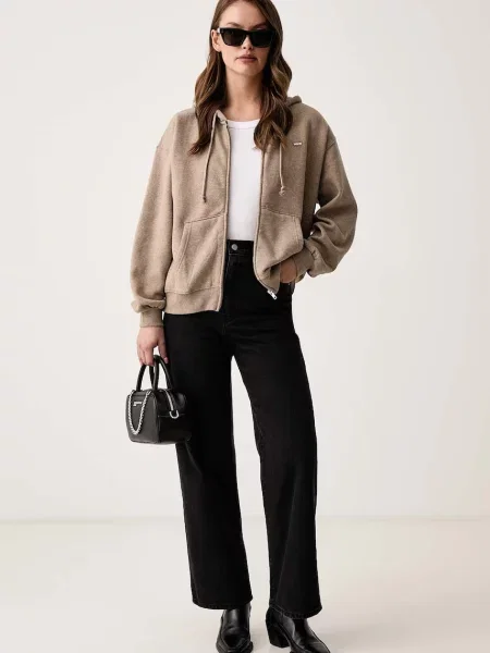 Levi's mikina na s kapucňou dámska s bavlnou EVERYDAY FULL ZIP béžová
