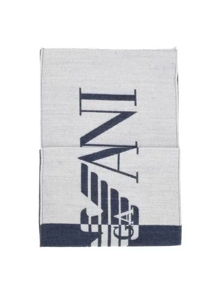 Szal Emporio Armani wełniana z logo niebieska