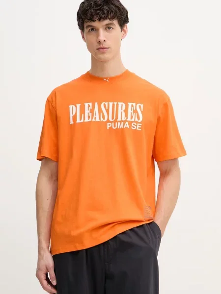 Puma majica za muškarce od pamuka x PLEASURES Typo Tee narančasta