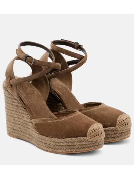 Espadrile Brunello Cucinelli din piele de căprioară maro