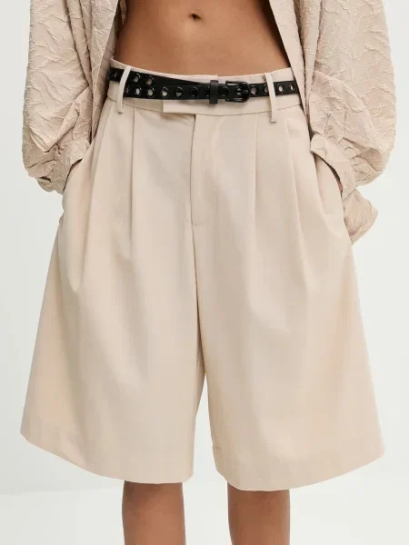 Šortky z vlněné směsi Answear Lab high waist béžová