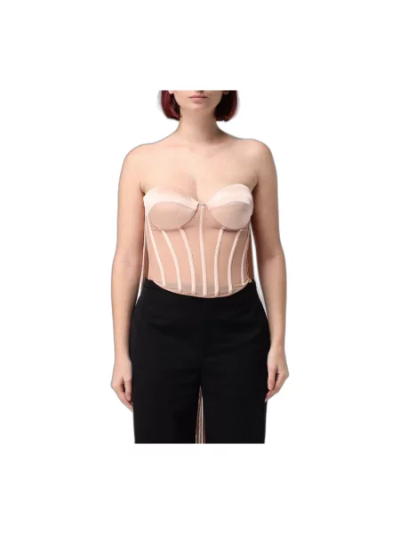Top Elisabetta Franchi bez ramiączek beżowy