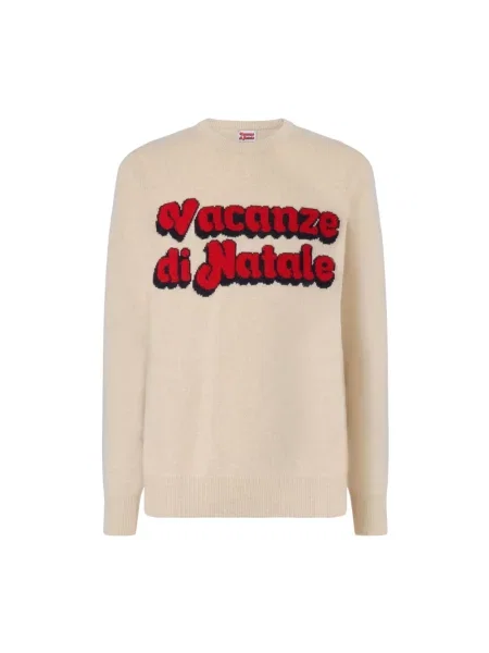 Sweter Mc2 Saint Barth wełniany z nadrukiem elegancki beżowy