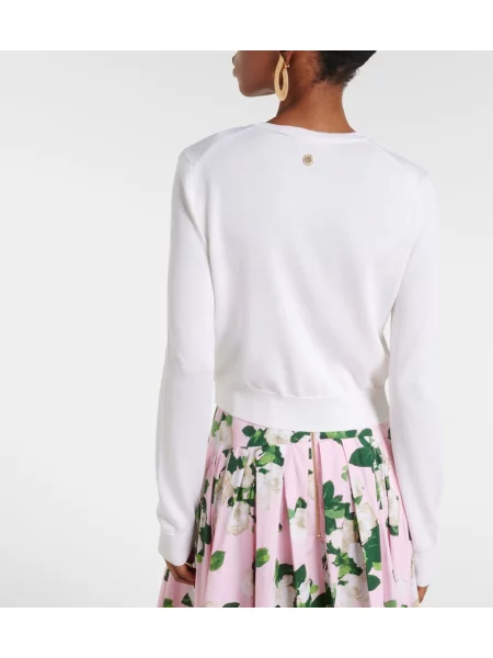 Decupat cardigan Carolina Herrera de mătase alb