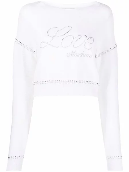 Pulover Love Moschino cu broderie alb