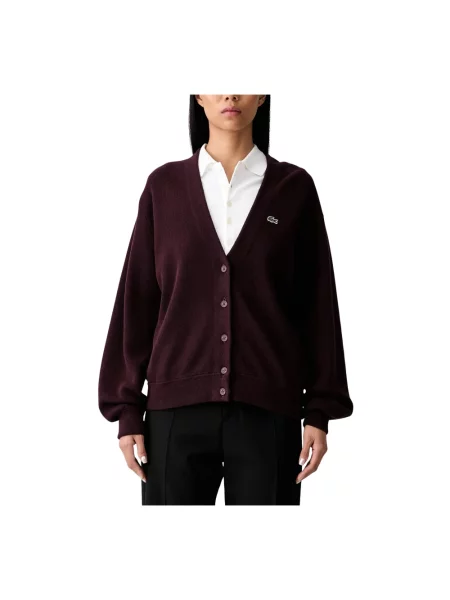 Lacoste kardigan z wełną czerwony