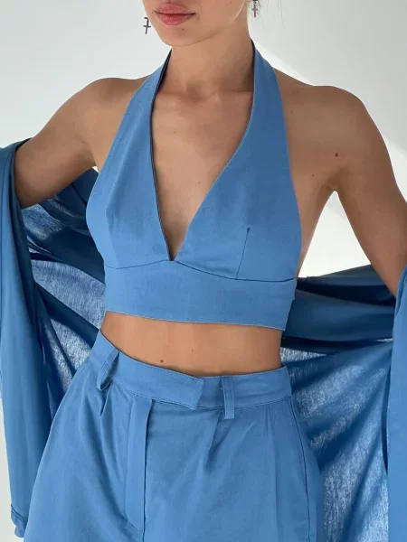 Топ IJ bra-linen-blue блакитний льон/віскоза синій