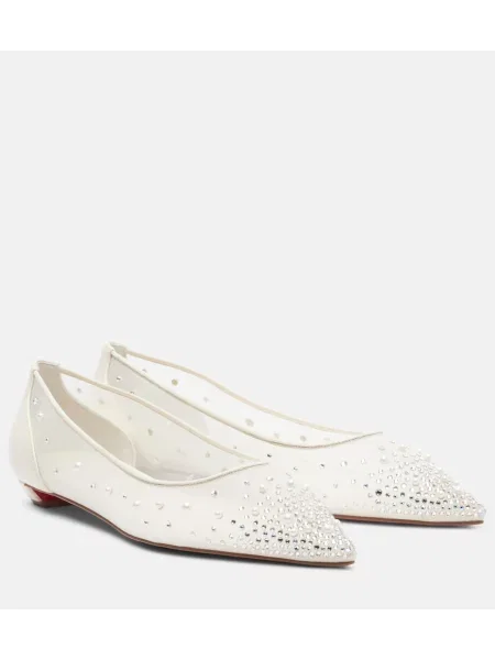 Baleríny Christian Louboutin s perlami se síťovinou bílé